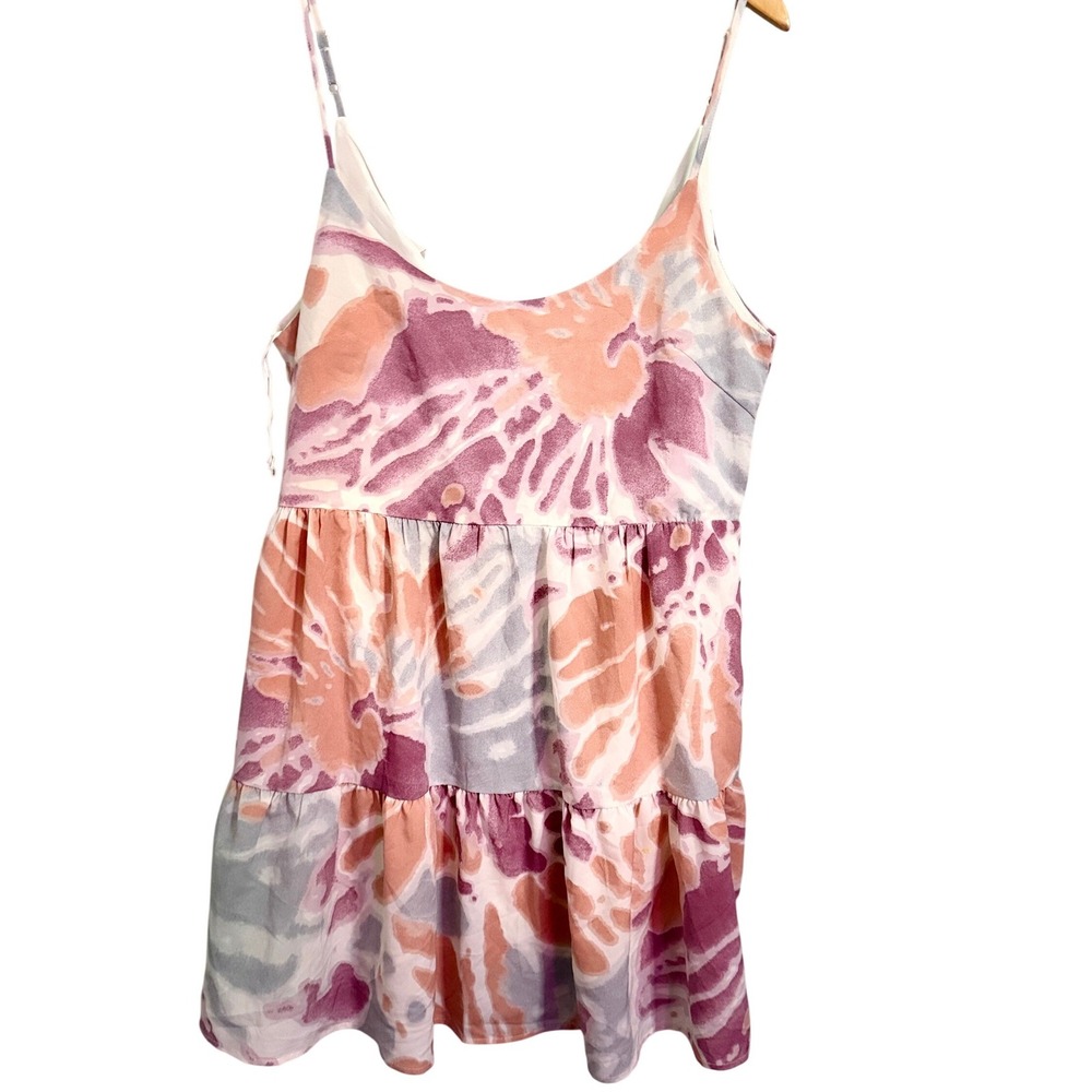 Wishlist Apparel Tie‎ Dye Tiered Mini Dress Spaghetti Straps Bow Back Size S